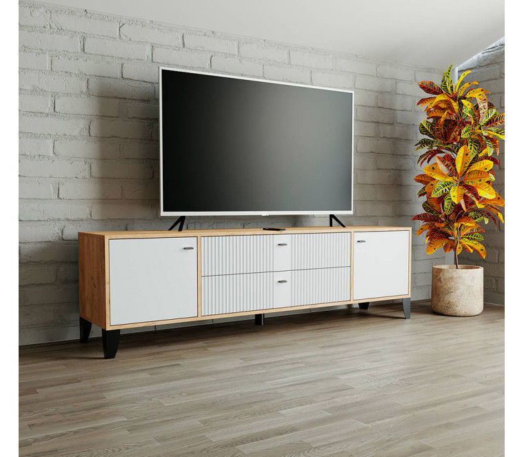 Тумба ТВ Парус-10 1800 дуб крафт золотой/карбон фарфор