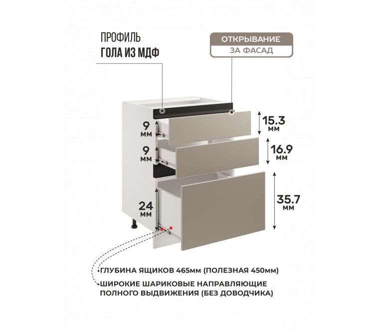 Арко Кашемир Гола Шкаф нижний 3 ящика 600
