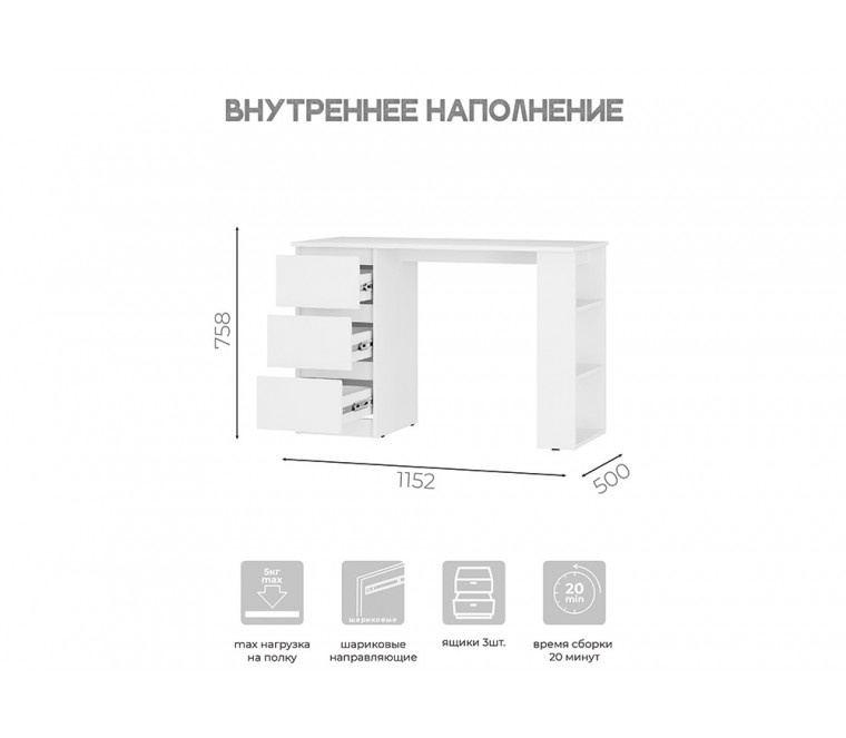 МС Симпл Стол письменный ПС-07 1152 (Белый)